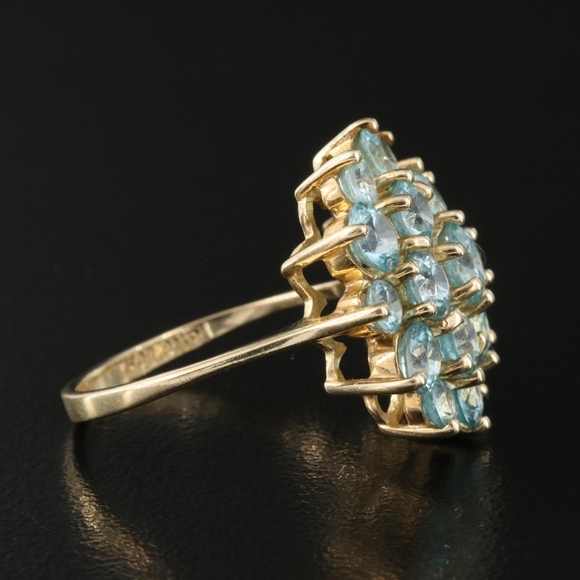 10K Natural Blue Zircon Cluster Ring - Size 7 - Picture 3 of 8